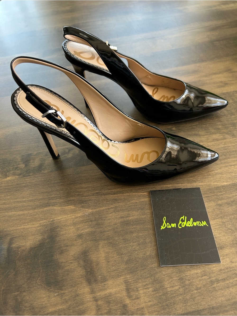 👠👠Sam Edelman Hastings Women's Black Patent Leather Slingback Pointed-Toe 👠